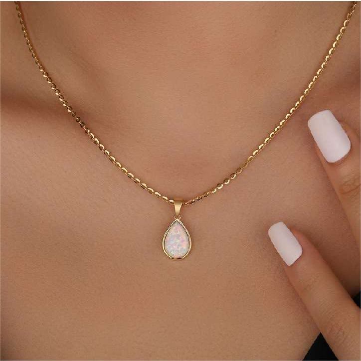 Collana con ciondolo a forma di goccia in opale naturale 18k Olivenorma 