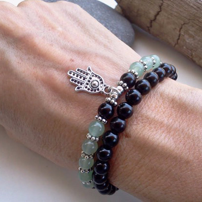 Olivenorma 6mm Doppio Giro Uomo Donna Hamsa Bracciale Set