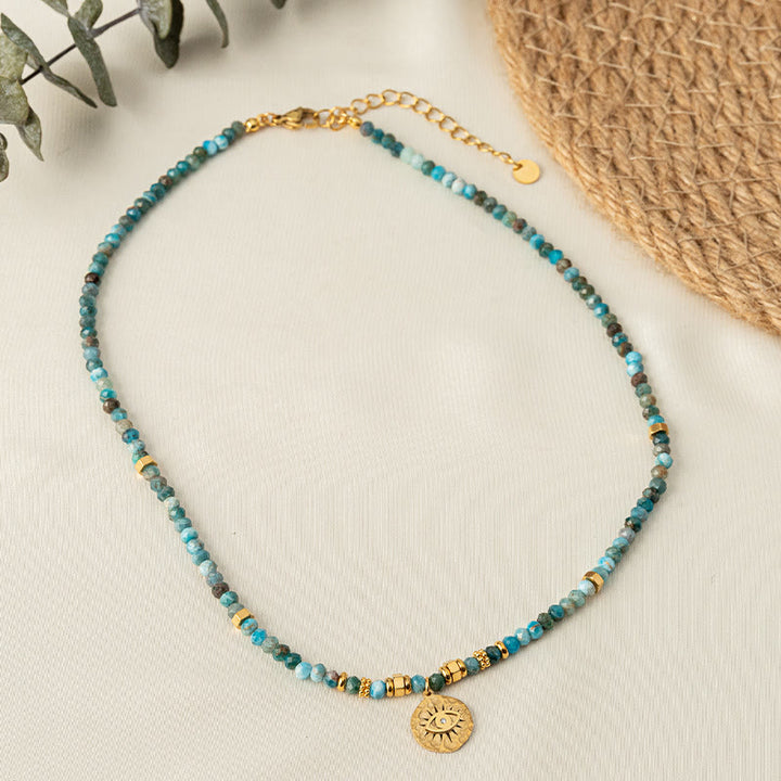 Collana con perline di turchese blu naturale Olivenorma contro il malocchio