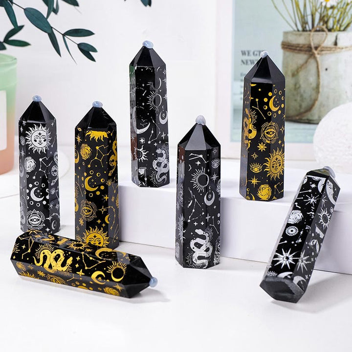 Olivenorma Obsidian Crystal Tower Bacchette di cristallo esagonali