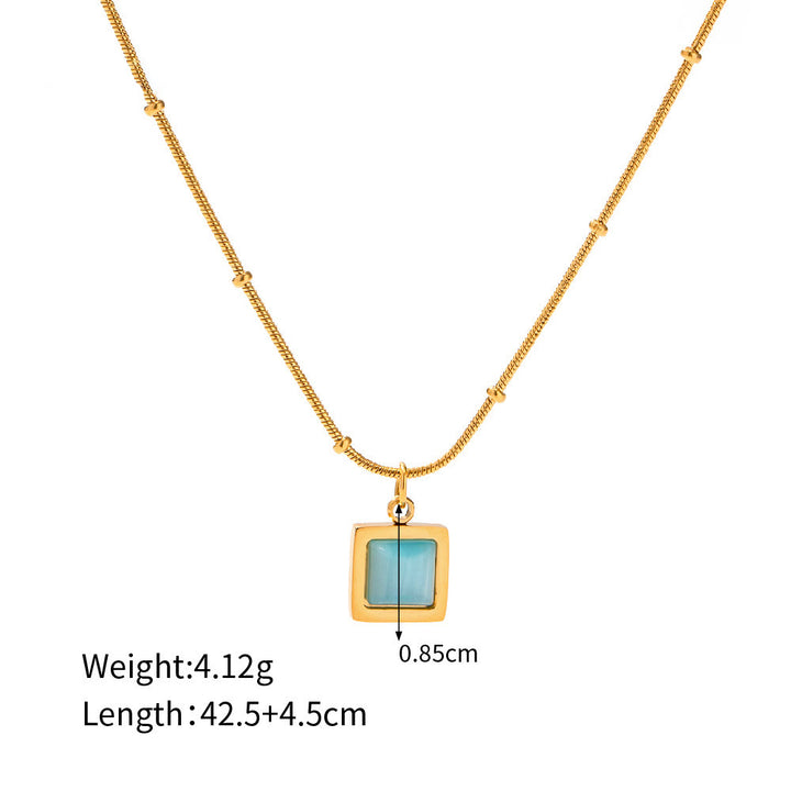 Collana con ciondolo a forma di cuore quadrato in pietra occhio di gatto blu Olivenorma