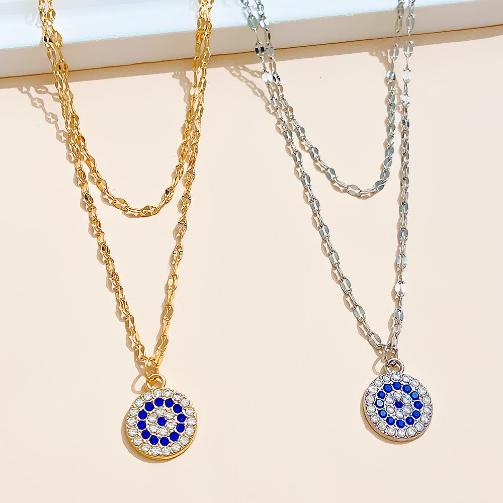 Collana in lega doppia con zircone bianco e malocchio Olivenorma