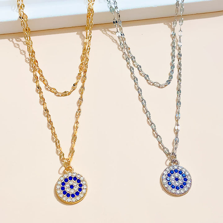 Collana in lega doppia con zircone bianco e malocchio Olivenorma