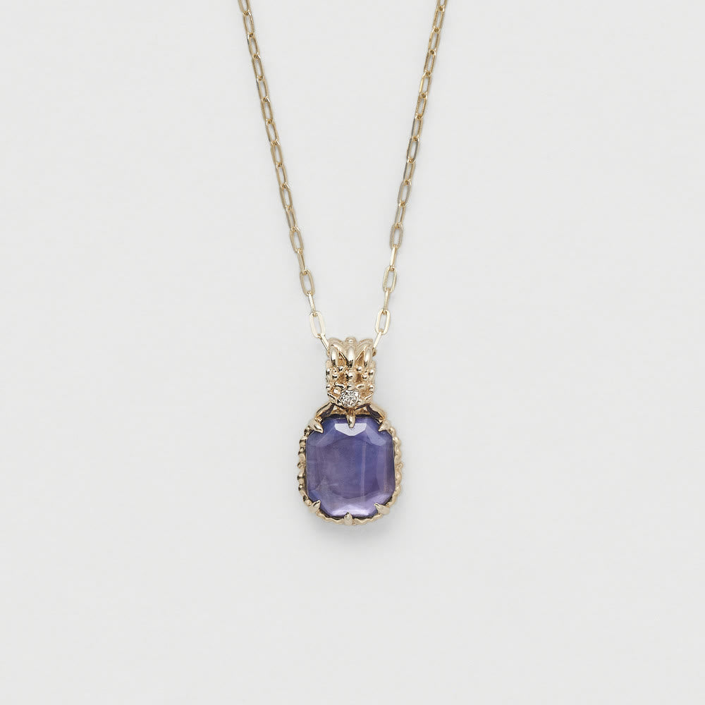 Collana con anello in pietra quadrata di ametista naturale Olivenorma 