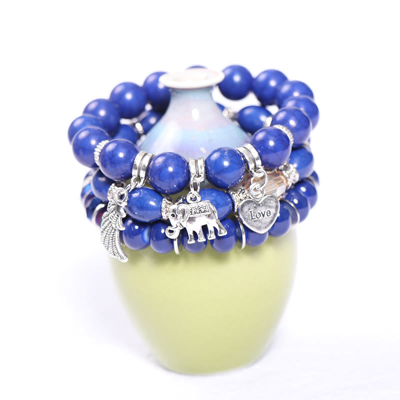 Olivenorma Set di bracciali con perline e ciondolo a forma di cuore con ali di elefante