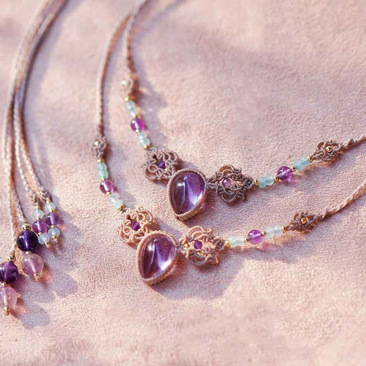 Collana con bracciale Guardian intrecciato a mano in ametista e charoite Olivenorma