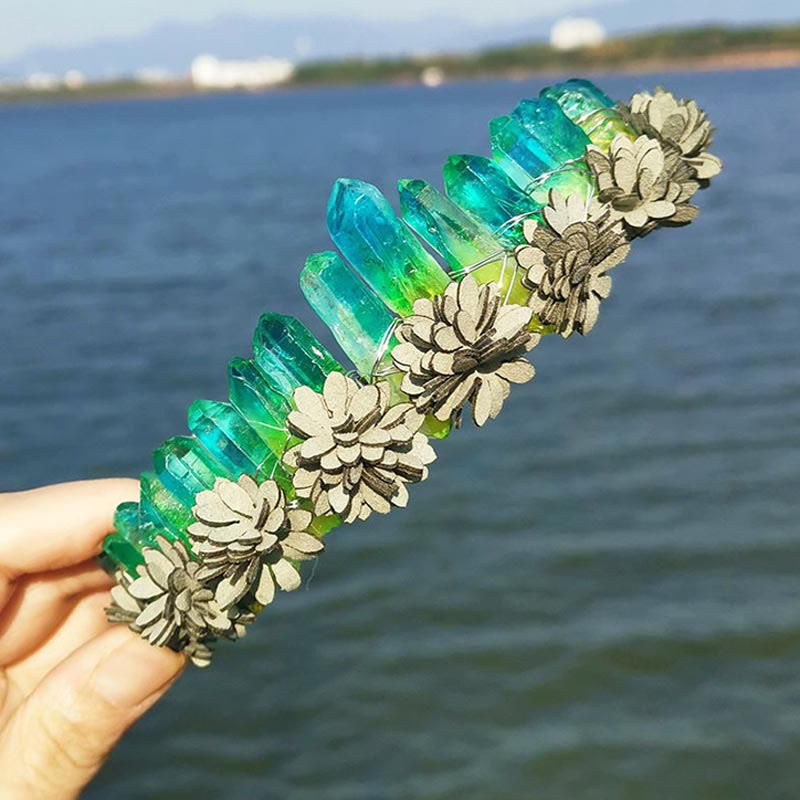 Olivenorma Tiara di fiori con corona arcobaleno in cristallo naturale