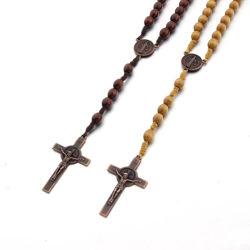 Collana rosario in legno con croce vintage lavorata a maglia Olivenorma - image 8