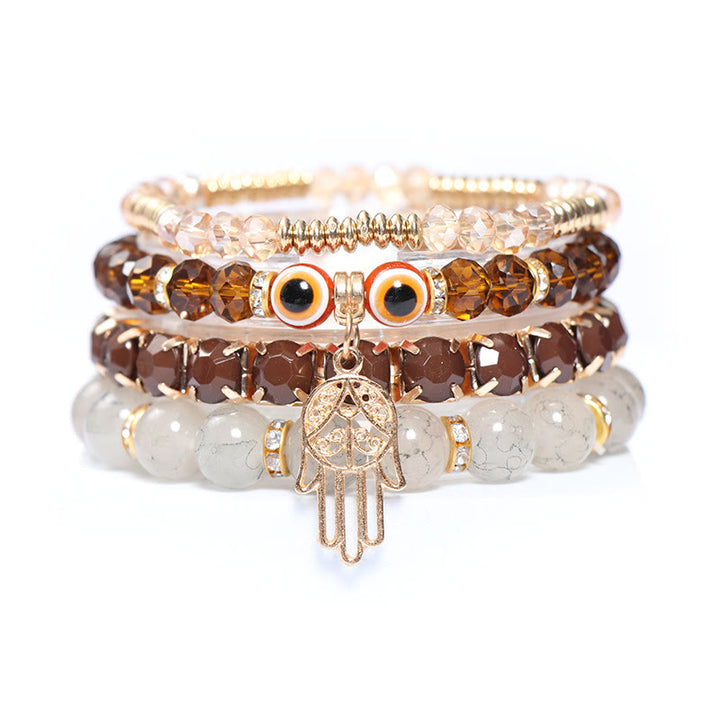 Olivenorma Evil Eye Hamsa Braccialetto di perline a quattro strati