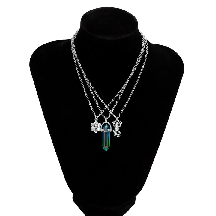 Olivenorma Set di collana con ciondolo a forma di fiore di rana in cristallo artificiale elettroplaccato colorato 