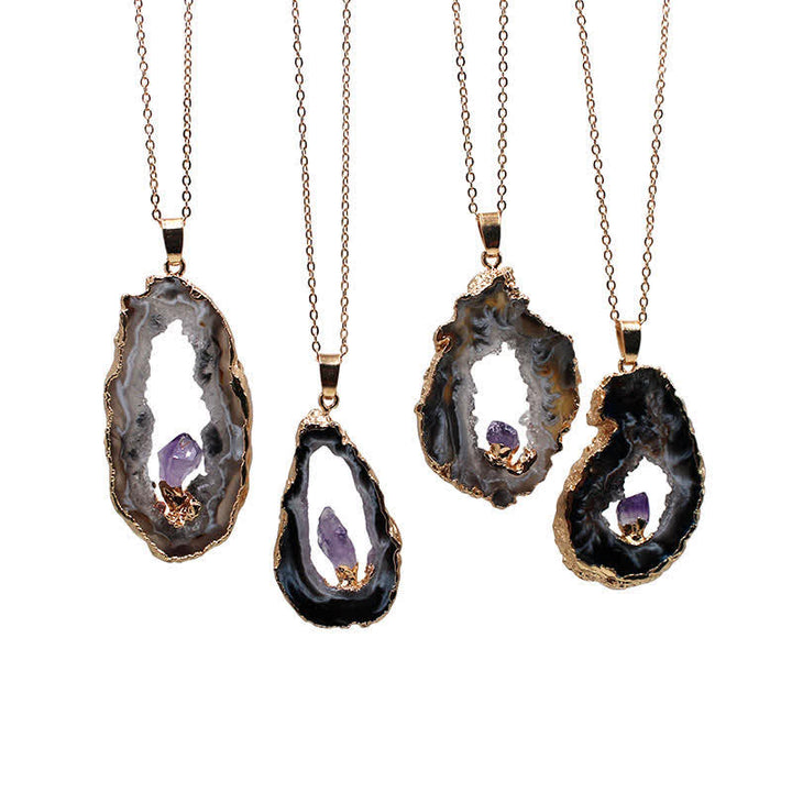 Collana in agata naturale, geode e ametista Olivenorma
