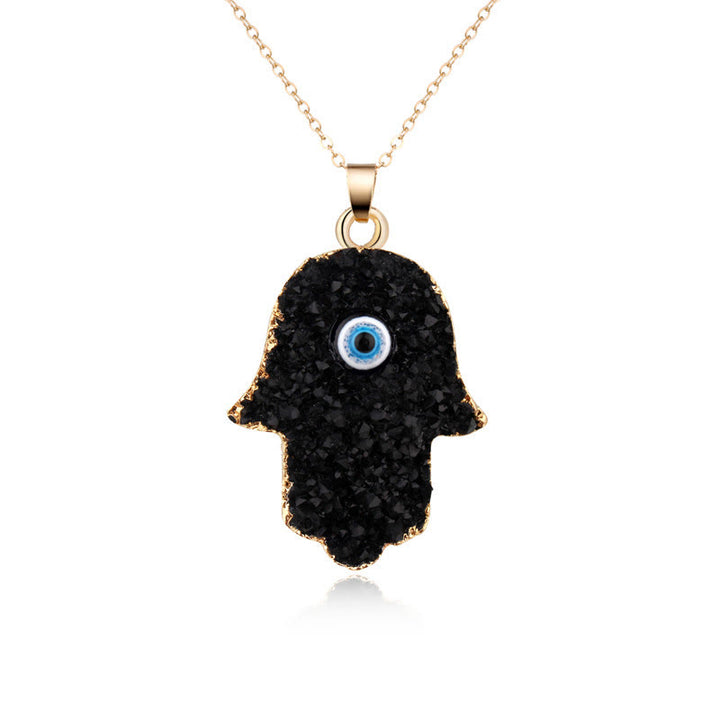 Collana di cristallo trasparente di ossidiana con occhio maligno di Hamsa Olivenorma