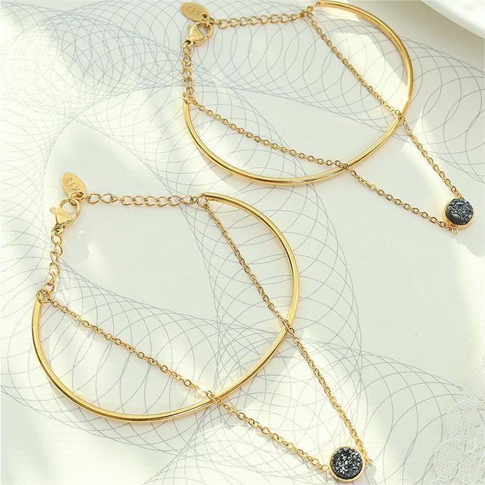 Bracciale Olivenorma in tormalina nera a doppio strato placcato in oro 18k