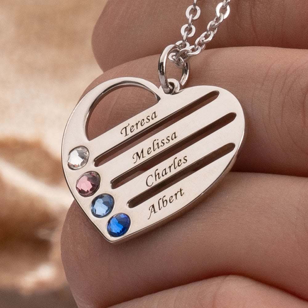 Collana con ciondolo con nome e pietra portafortuna a forma di cuore Olivenorma