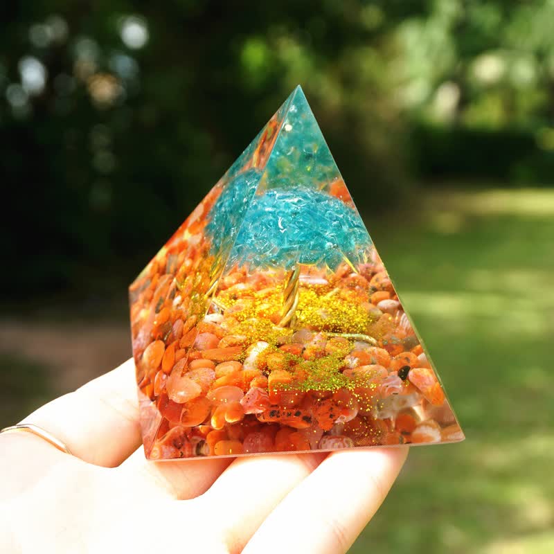 Olivenorma Quarzo Blu Agata Rossa Albero della Vita Piramide Orgonica 
