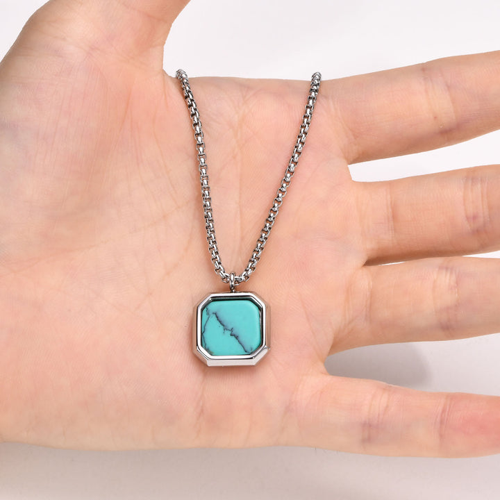 Olivenorma Collana con ciondolo quadrato da uomo con catena lunga per maglione 