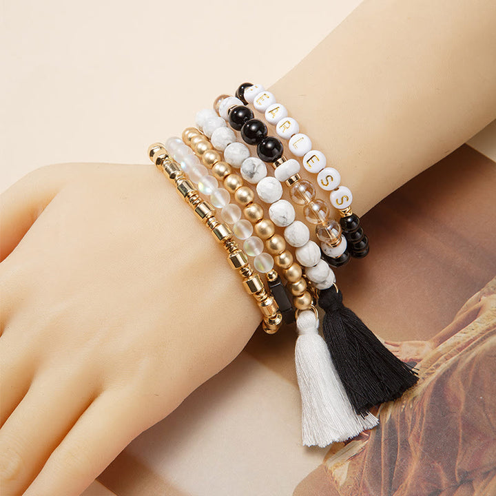 Olivenorma Set di 6 bracciali in cristallo naturale inciso