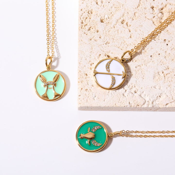 Collana Olivenorma in acciaio inossidabile 18k con zircone bianco e zodiaco vintage