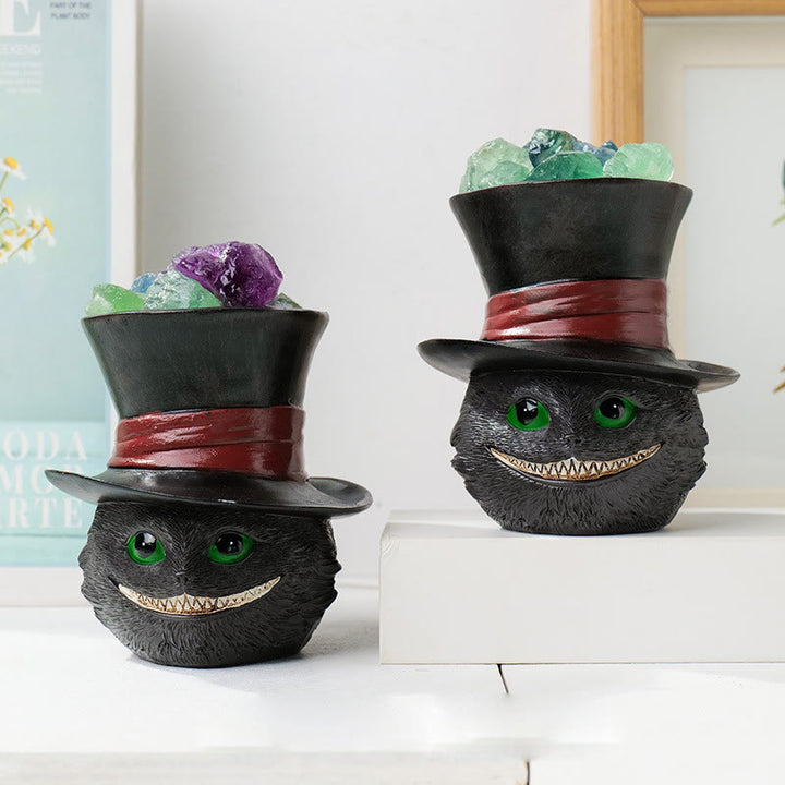 Olivenorma Cappello di fluorite naturale Lampada di cristallo gatto nero