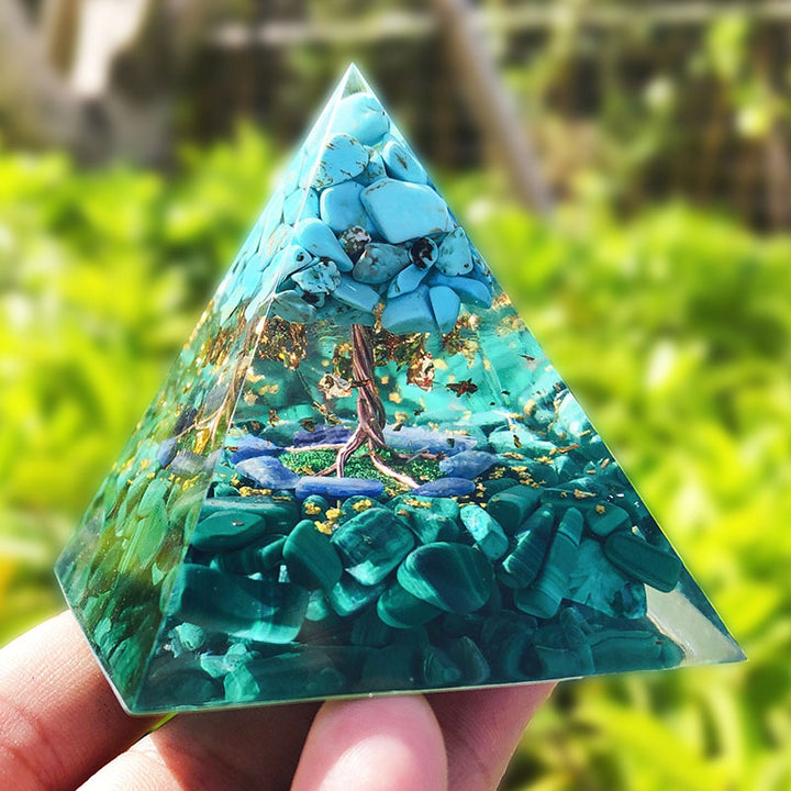 Olivenorma Turchese con Malachite Albero della Vita Piramide Orgonica