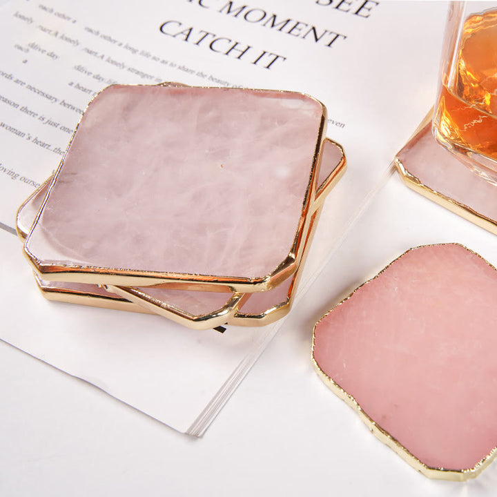 Decorazione con pietra preziosa per sottobicchiere in quarzo rosa Olivenorma