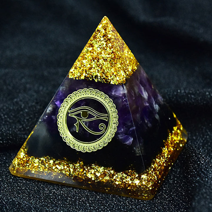 Olivenorma Divine Vision Ametista e Ossidiana Piramide di Orgone Occhio di Horus - image 2