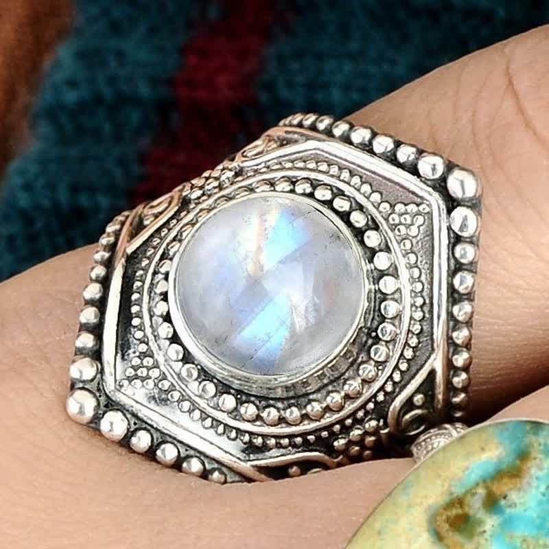 Anello in argento con pietra di luna retrò Bohemia