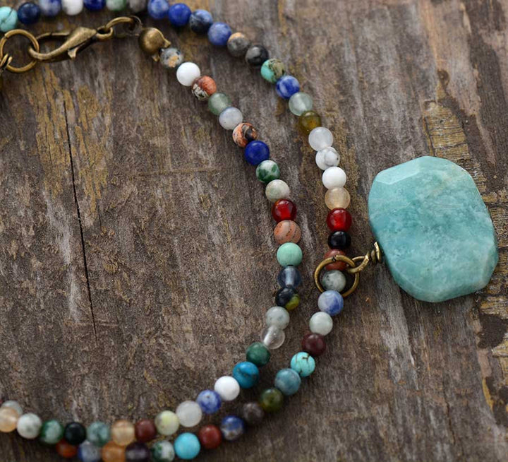 Olivenorma Collana girocollo con ciondolo geometrico in amazzonite Mala
