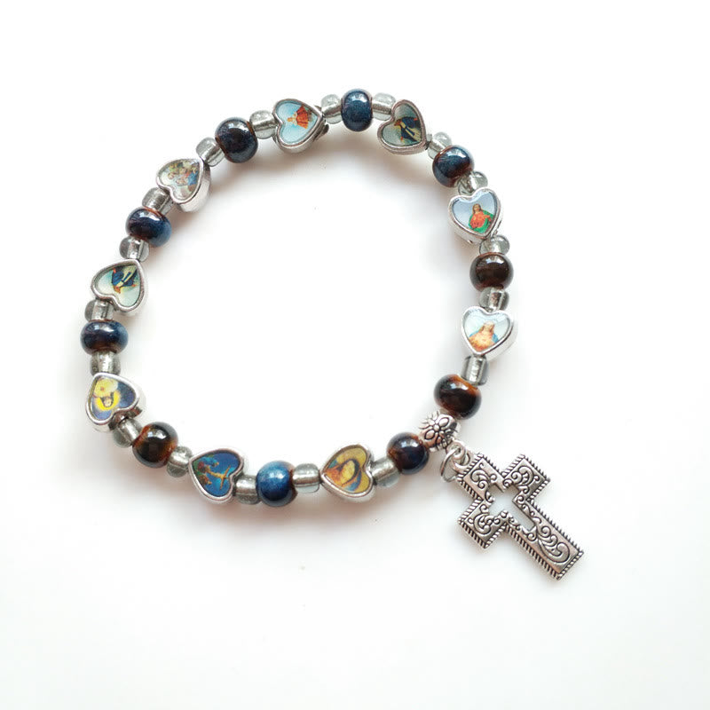 Olivenormacolorful Braccialetto con croce cristiana in pietra naturale 