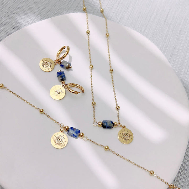 Olivenorma Braccialetto con collana e orecchini con occhio maligno in sodalite blu naturale