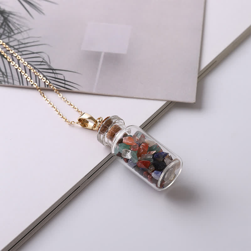 Collana con bottiglia dei desideri in cristallo naturale Olivenorma 