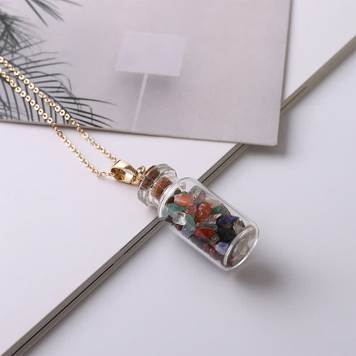 Collana con bottiglia dei desideri in cristallo naturale Olivenorma 