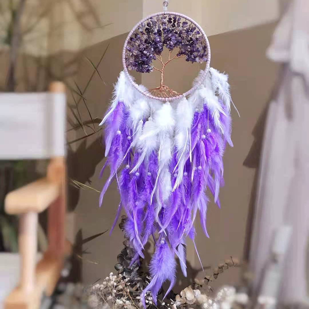 Olivenorma Cristallo curativo Albero della vita Acchiappasogni Viola 