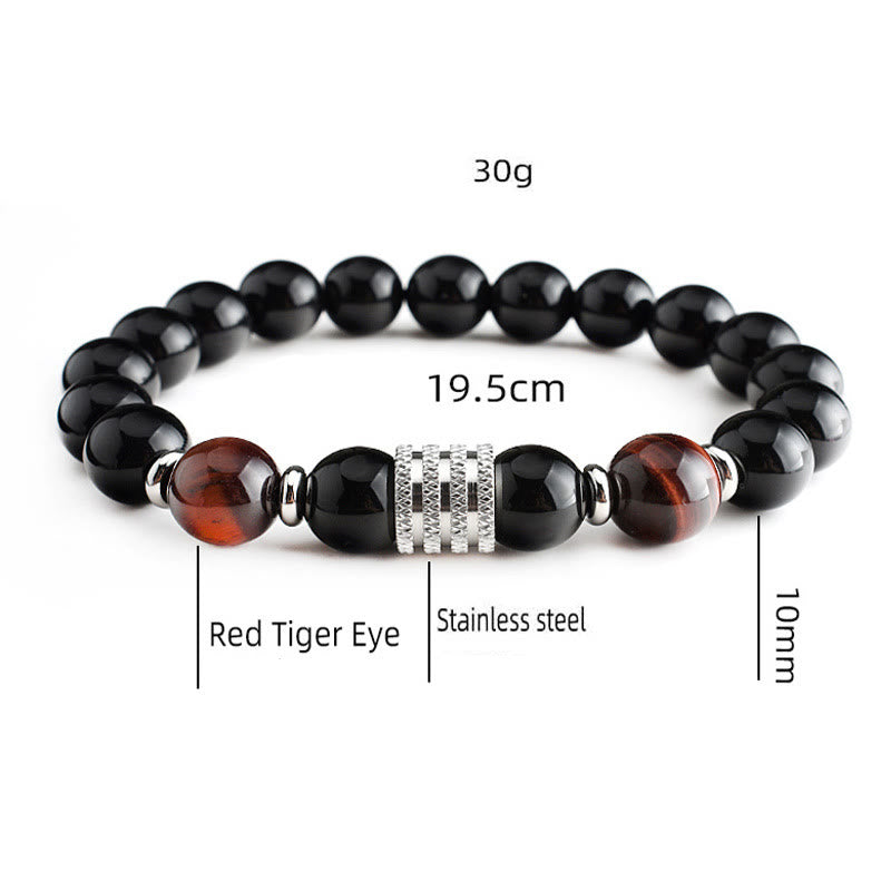 Bracciale da uomo Olivenorma in ossidiana con occhio di tigre rosso