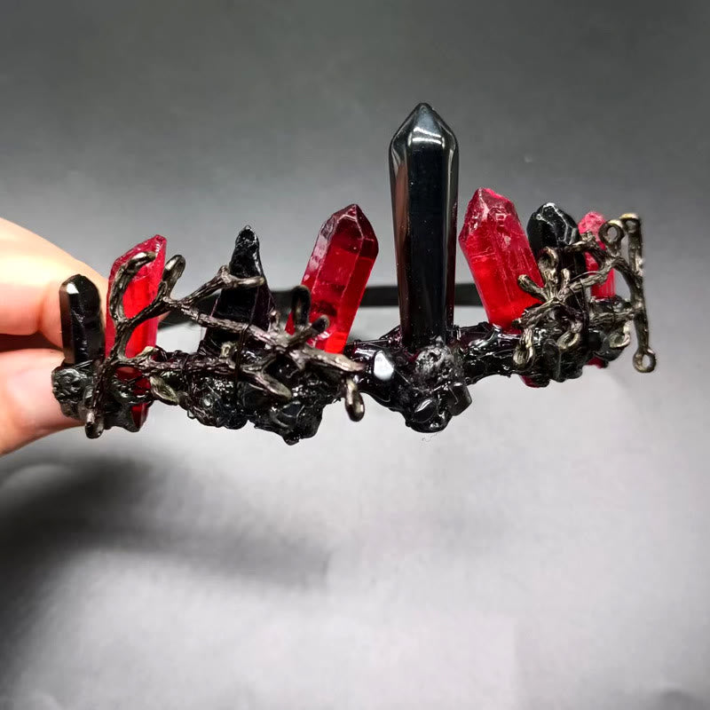 Fascia per capelli a corona con colonna di ossidiana di quarzo rosso naturale Olivenorma