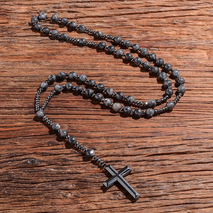 Collana rosario da uomo con croce in lapislazzuli e occhio di tigre Olivenorma