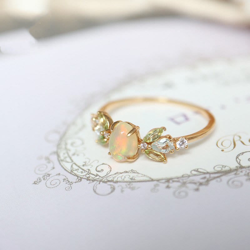 Anello in oro con foglia di opale delicata Olivenorma Zircone 