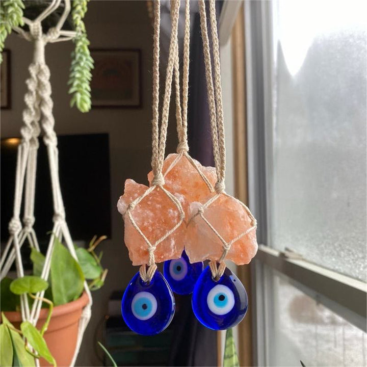 Ornamento per auto con occhio malvagio in pietra originale al quarzo rosa Olivenorma
