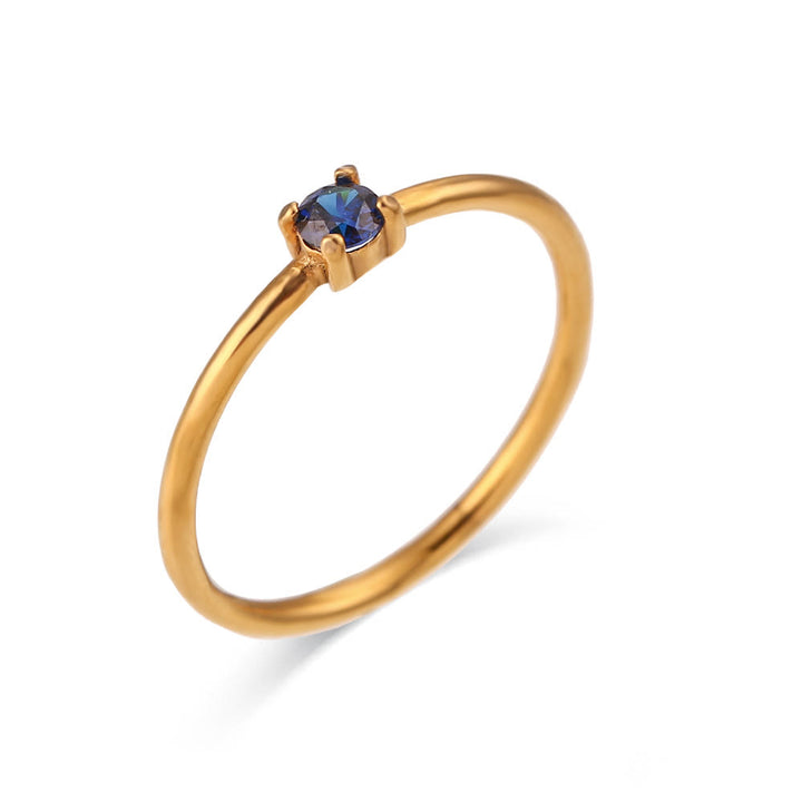 Anello Olivenorma Simple Birthstone in acciaio inossidabile placcato 18k
