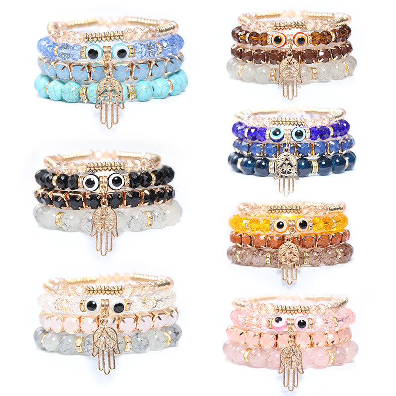 Olivenorma Evil Eye Hamsa Braccialetto di perline a quattro strati