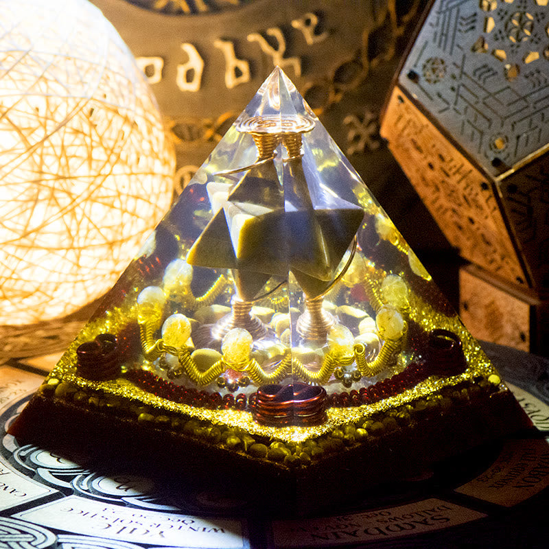 Olivenorma Merkaba Cubo di Metatron Occhio di Tigre Torre di Citrino Piramide Orgonica