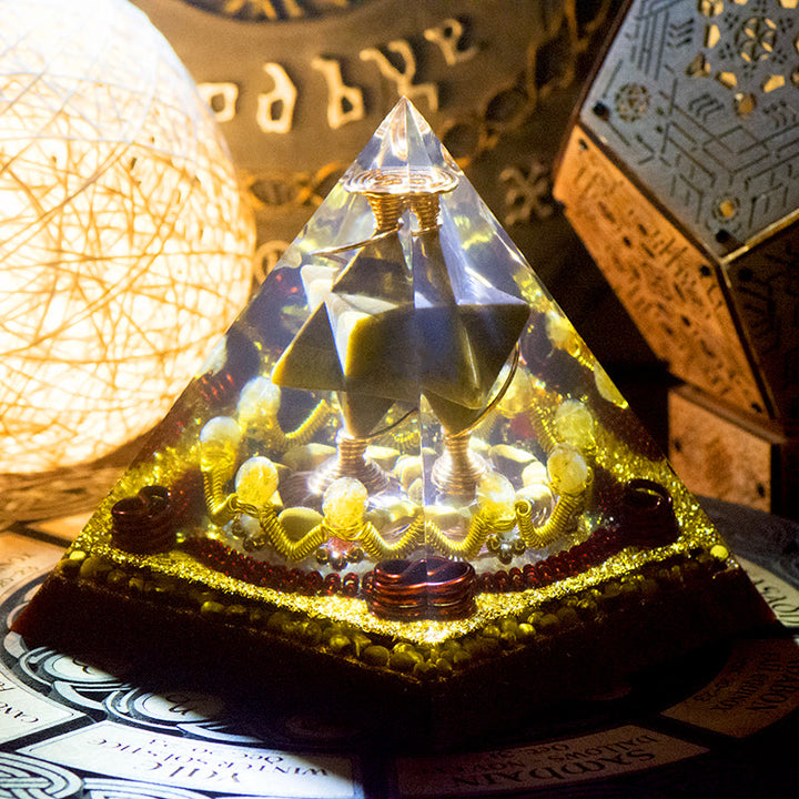 Olivenorma Merkaba Cubo di Metatron Occhio di Tigre Torre di Citrino Piramide Orgonica