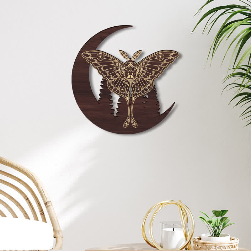 Decorazione da parete in legno Olivenorma Crescent Moon Moth
