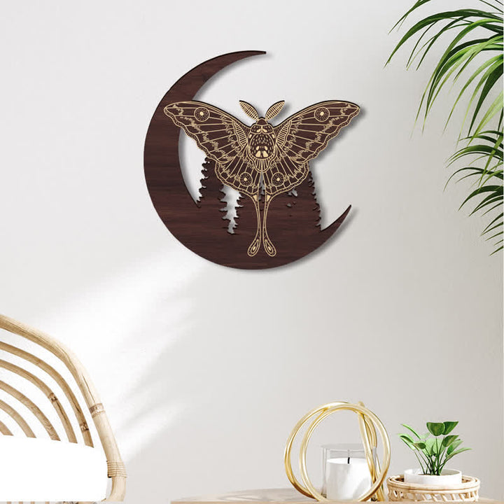 Decorazione da parete in legno Olivenorma Crescent Moon Moth