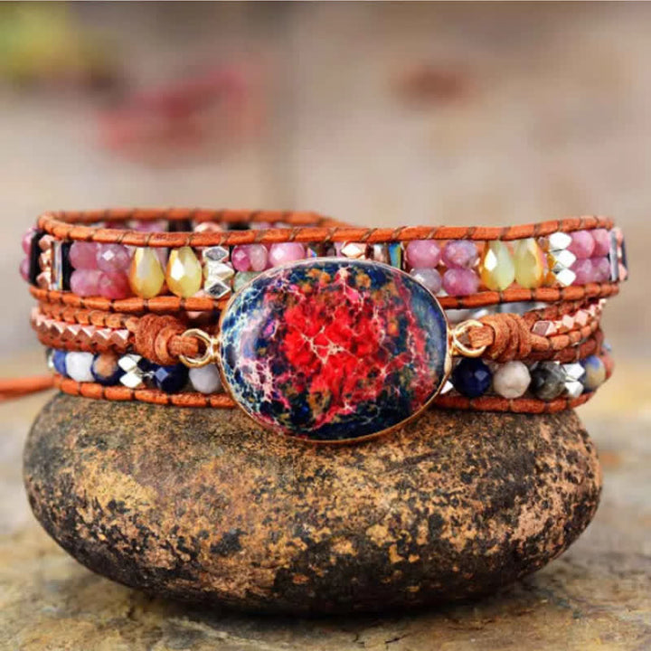Bracciale avvolgente in agalmatolite rosa naturale di pietra dell'imperatore Olivenorma