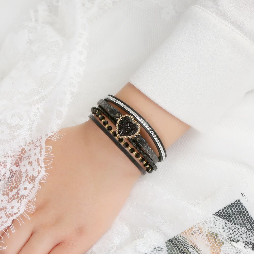 Bracciale in pelle intrecciata multistrato a forma di cuore Olivenorma