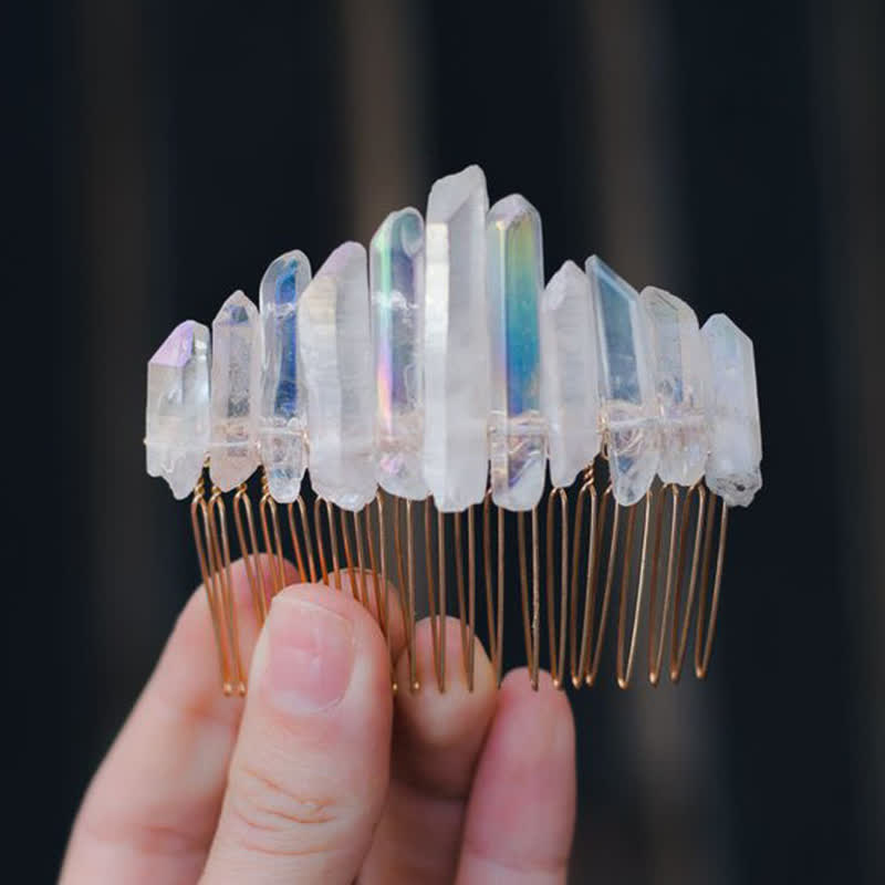 Pettine per capelli a forma di U in cristallo naturale con corona di cristallo