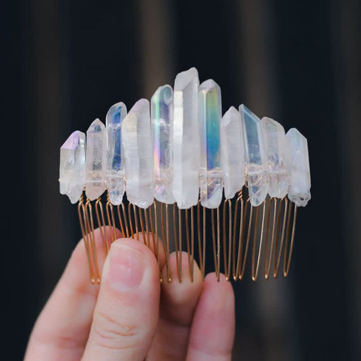 Pettine per capelli a forma di U in cristallo naturale con corona di cristallo