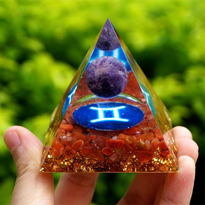 Olivenorma Ametista con Agata Rossa Gemelli Piramide Orgonica Zodiacale 
