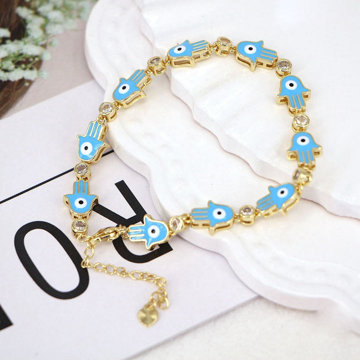 Olivenorma Bracciale Hamsa con Zircone Smaltato Colorato e Occhio Malvagio 